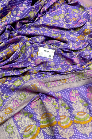 Lavender Bandhej Meena Georgette Silk Banarasi Saree