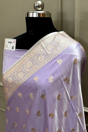 Lavender Chaman Buti Katan Mashru Silk Banarasi Saree