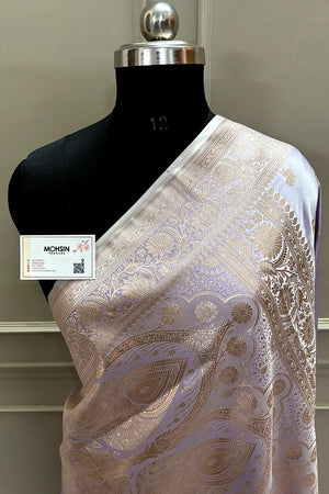 Lavender Chaman Buti Katan Mashru Silk Banarasi Saree