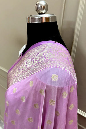 Lavender Ghonga Buti Katan Silk Banarasi Saree