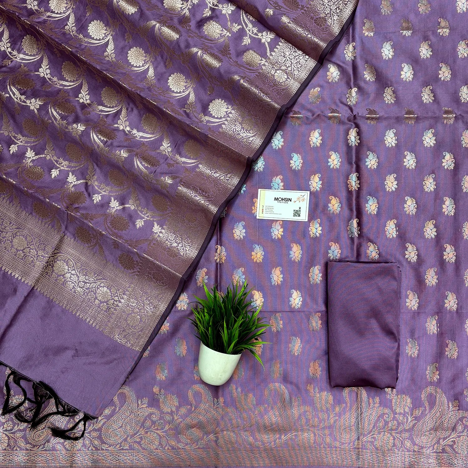 Lavender Godzilla Satin Silk Banarasi Suit
