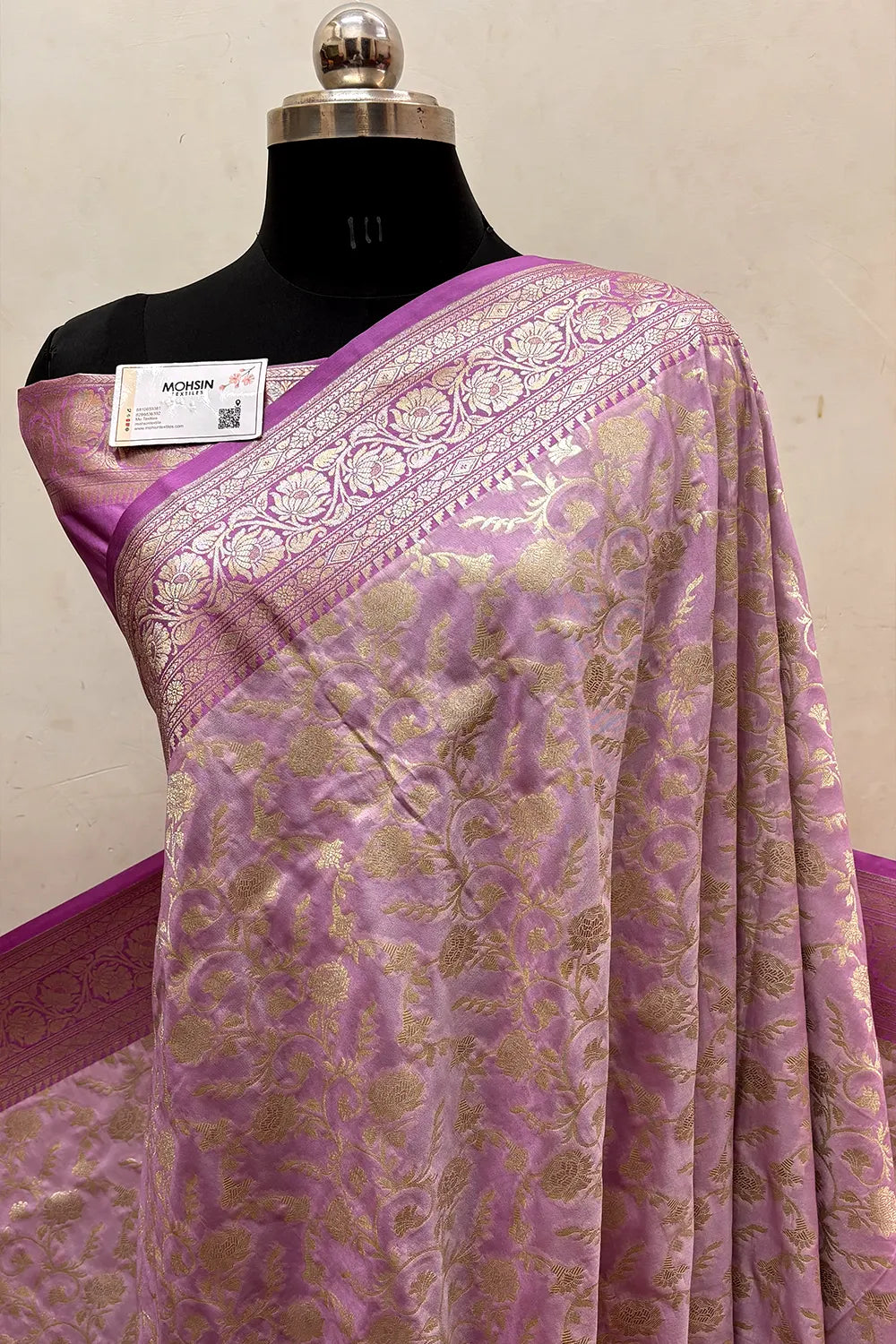 Lavender Gulabi Jaal Katan Silk Banarasi Saree