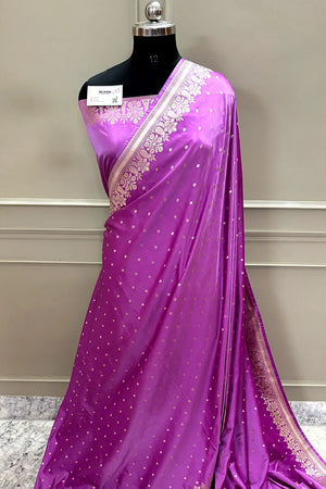 Lavender Hawahawai Buti Katan Silk Banarasi Saree