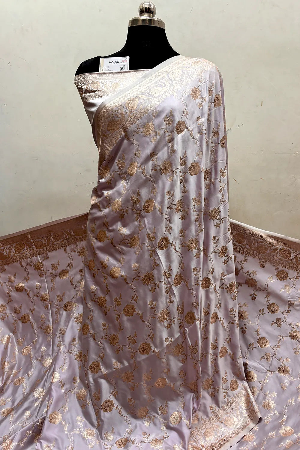 Lavender Kesari Jaal Katan Silk Banarasi Saree