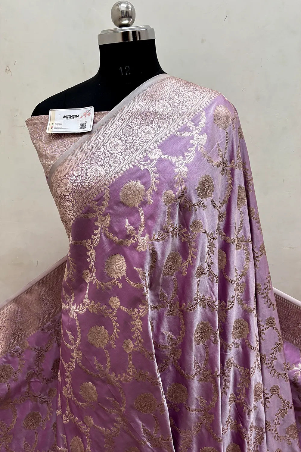 Lavender Laabela Jaal Katan Mashru Silk Banarasi Saree