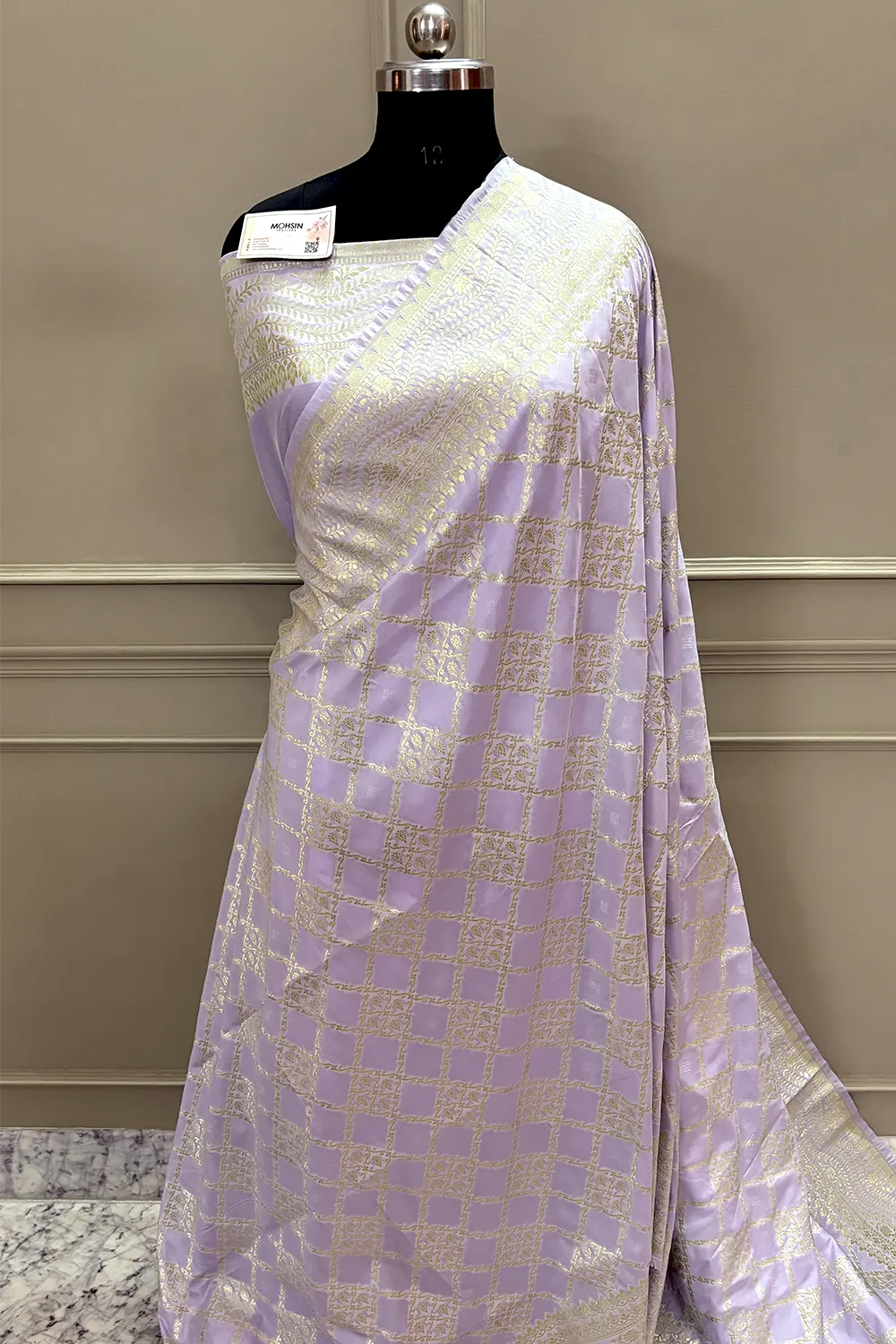 Lavender Pi Jaal Katan Silk Banarasi Saree