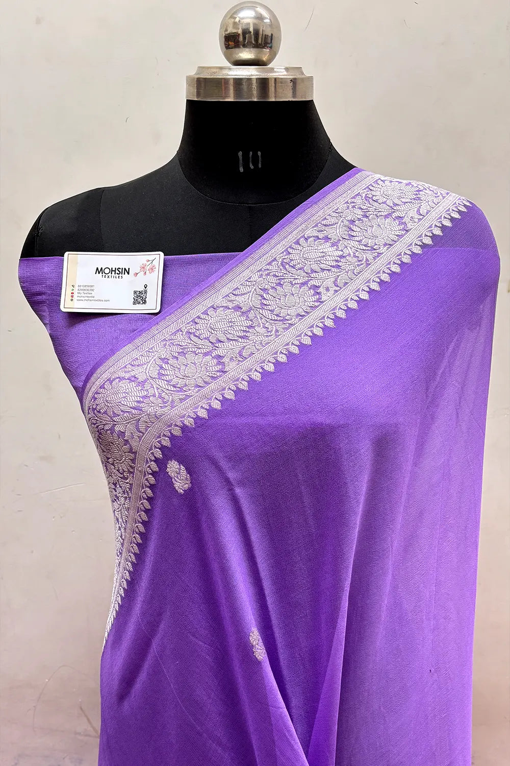Lavender Pure Khaddi Georgette Silk Banarasi Saree