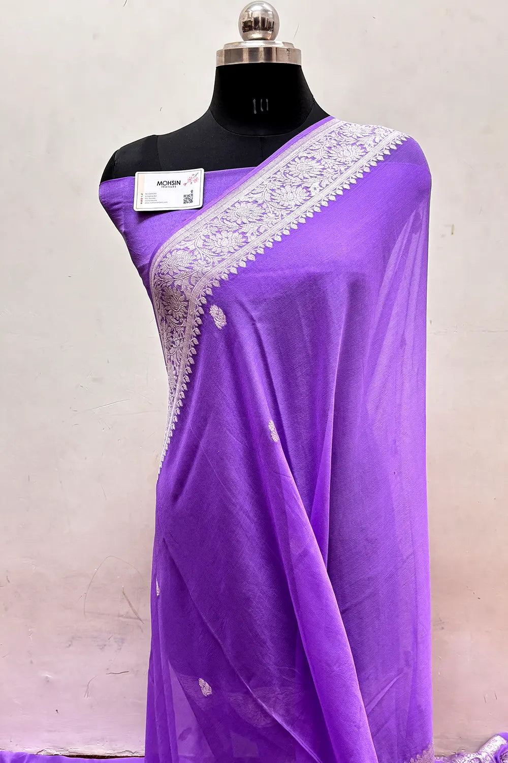 Lavender Pure Khaddi Georgette Silk Banarasi Saree