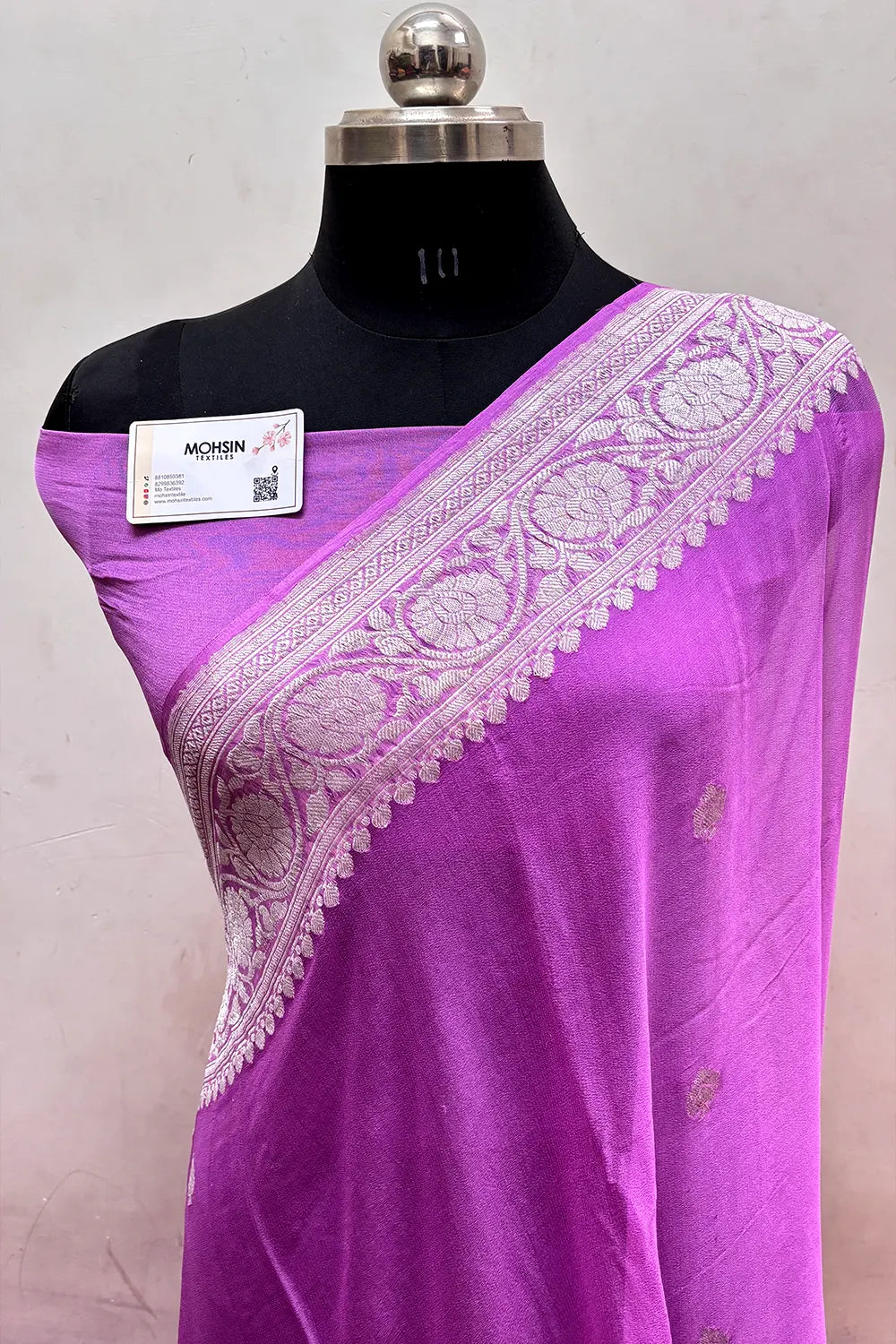 Lavender Pure Khaddi Georgette Silk Banarasi Saree