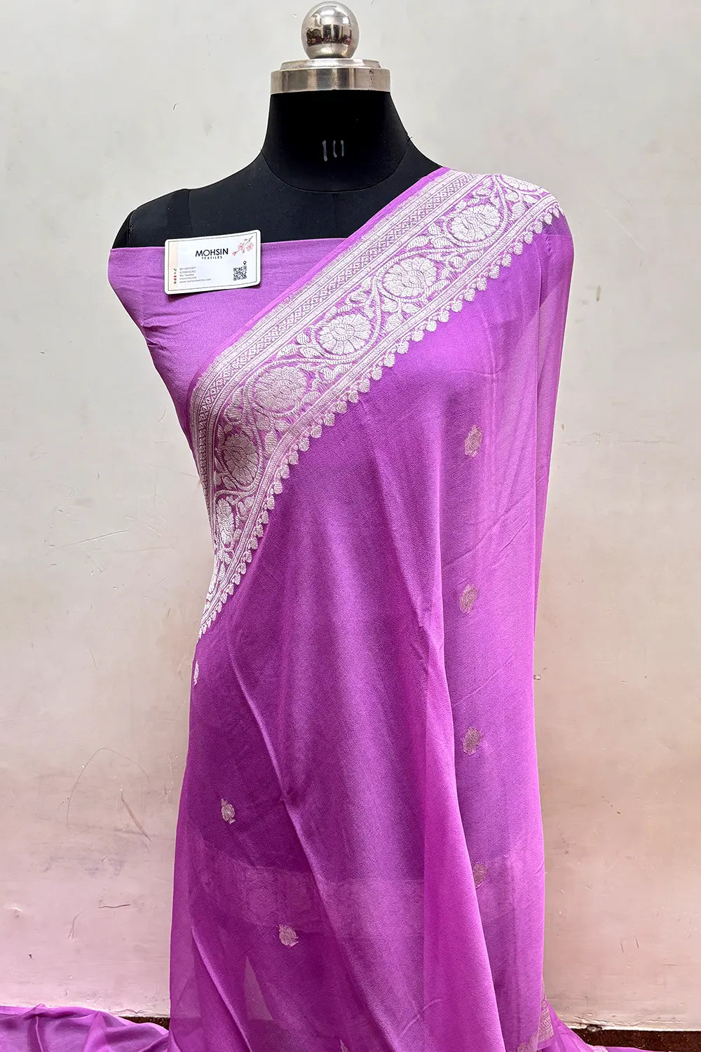 Lavender Pure Khaddi Georgette Silk Banarasi Saree
