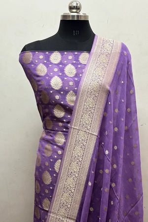 Lavender Pure Viscose Georgette Banarasi Suit