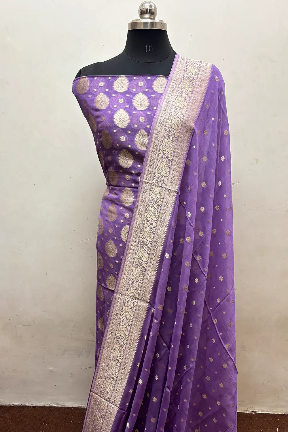 Lavender Pure Viscose Georgette Banarasi Suit