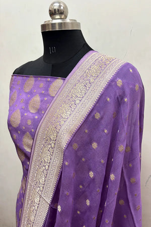 Lavender Pure Viscose Georgette Banarasi Suit