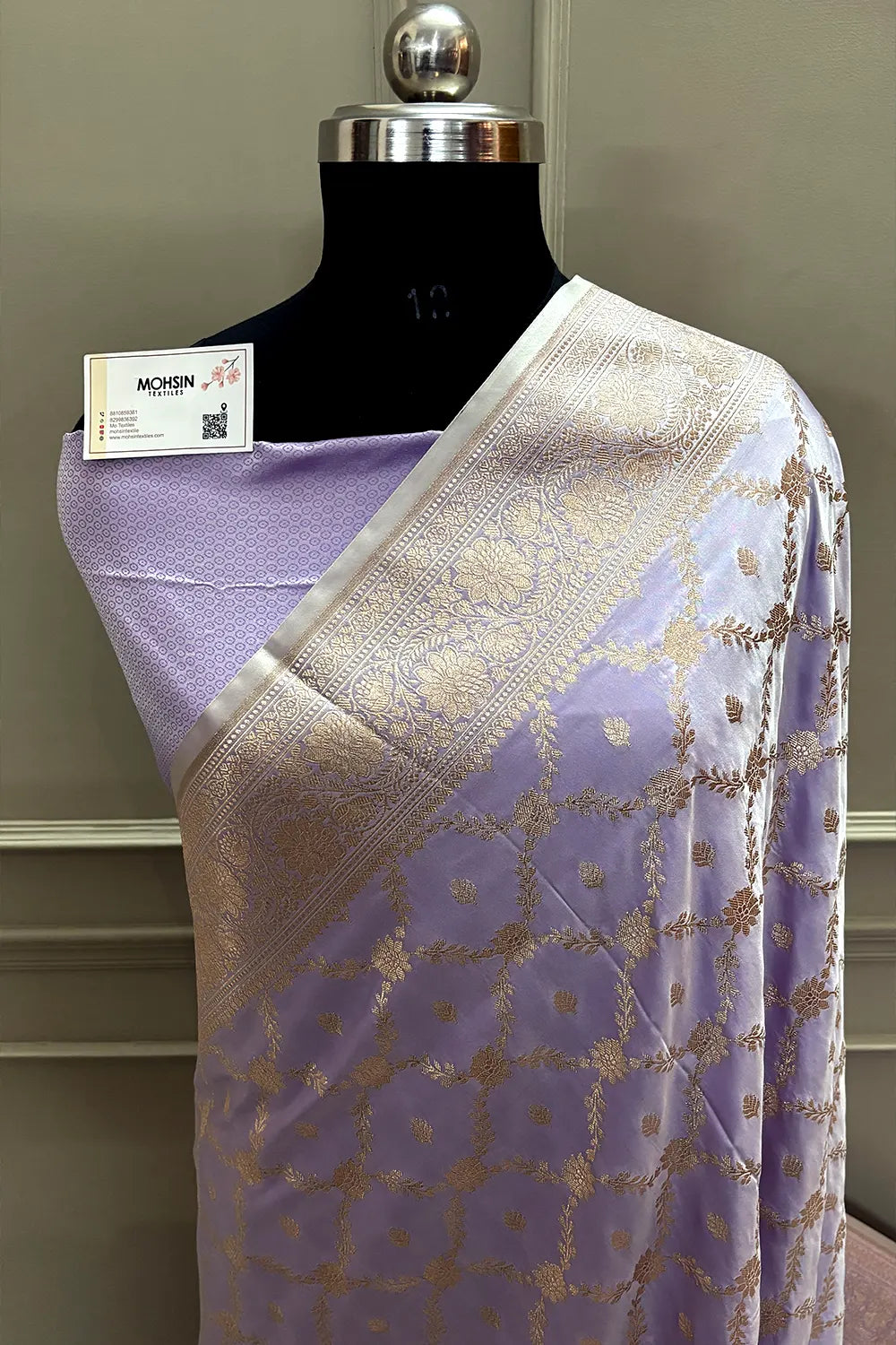 Lavender Qaidi Buti Katan Silk Banarasi Saree