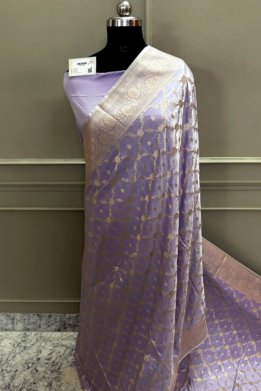 Lavender Qaidi Buti Katan Silk Banarasi Saree