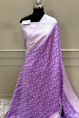 Lavender Resham Zari Banarasi Silk Saree