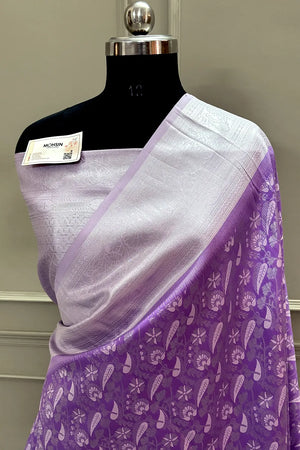 Lavender Resham Zari Banarasi Silk Saree