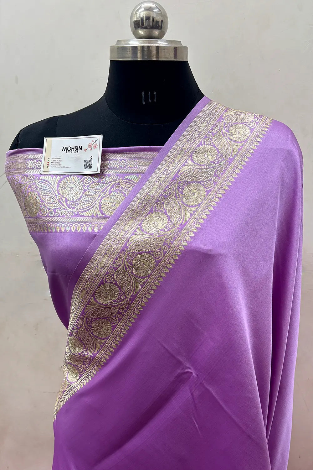 Lavender Royal Plain Katan Satin Silk Banarasi Saree