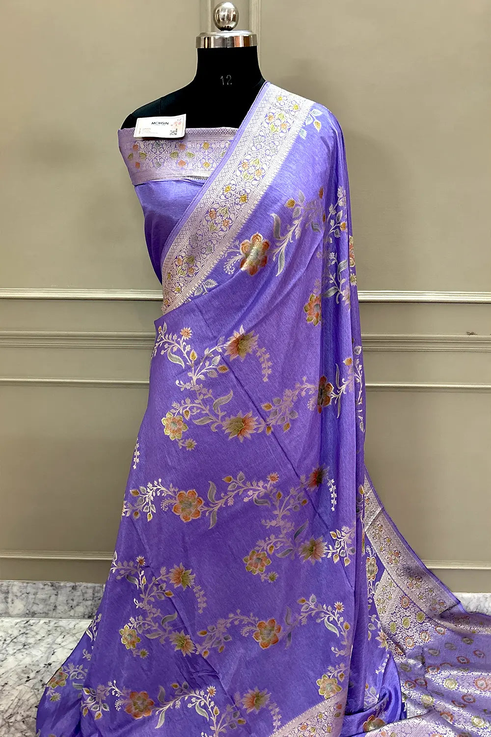 Lavender Shakahari Jaal Georgette Silk Banarasi Saree