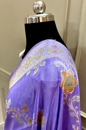 Lavender Shakahari Jaal Georgette Silk Banarasi Saree