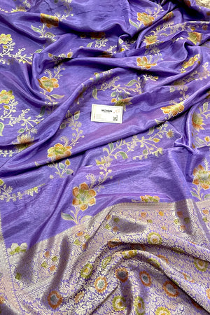 Lavender Shakahari Jaal Georgette Silk Banarasi Saree