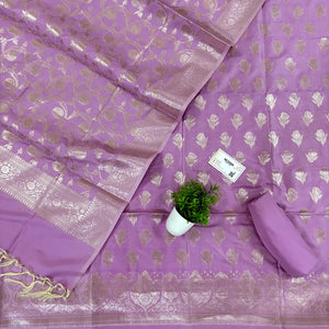 Lavender Singhasan Vilas Satin Silk Banarasi Suit