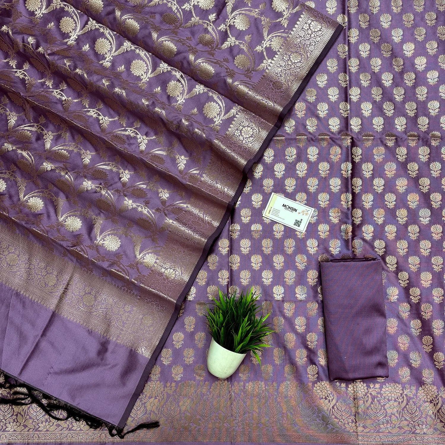 Lavender Sunflower Katan Silk Banarasi Suit