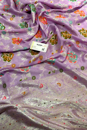 Lavender Zari Tussar Georgette Silk Banarasi Saree