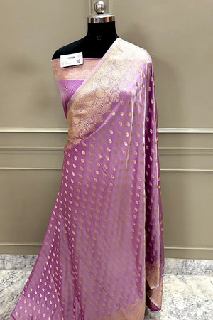 Lavender Zari Katan Silk Banarasi Saree