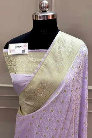 Lavender Zari Katan Silk Banarasi Saree