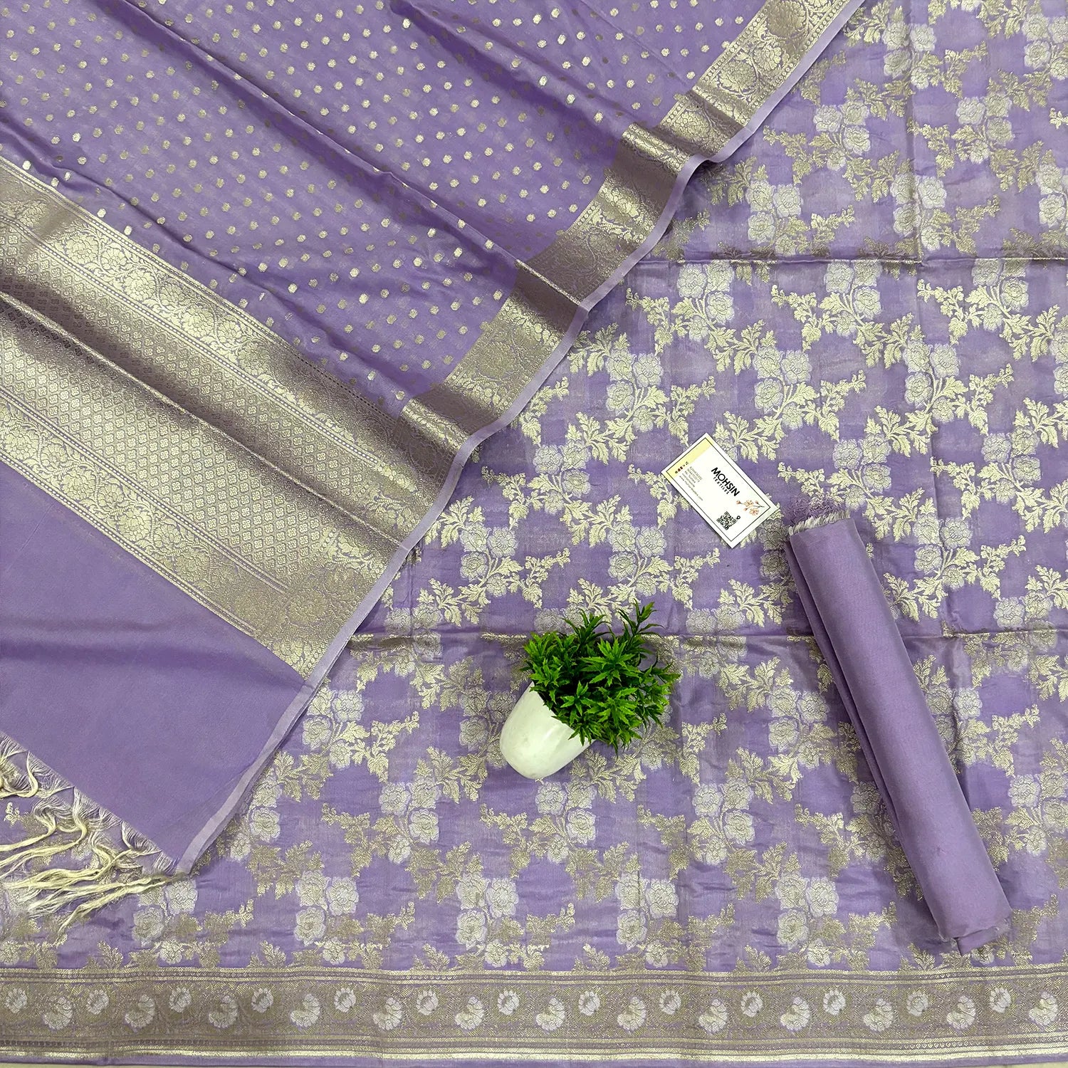 Lavender Zari Katan Silk Banarasi Suit