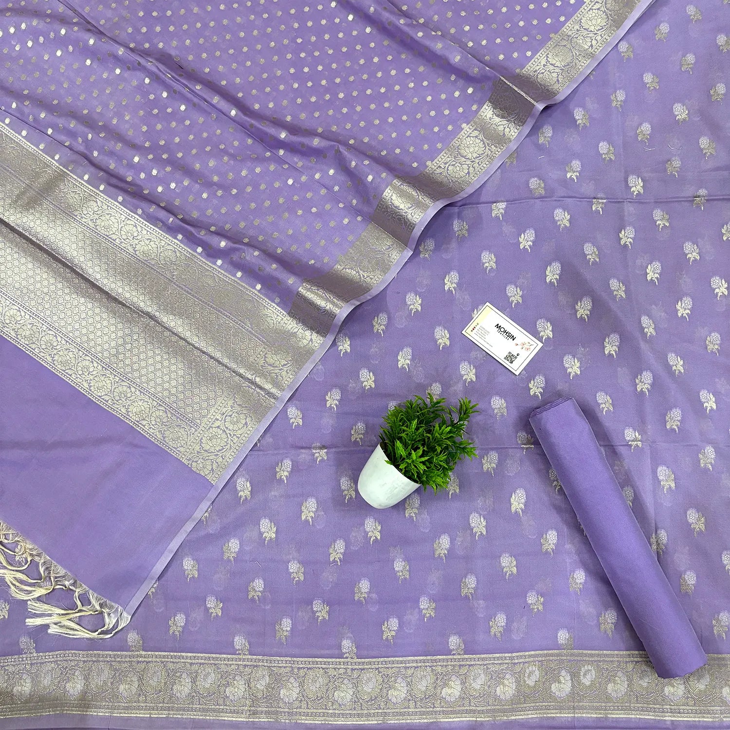 Lavender Zari Katan Silk Banarasi Suit