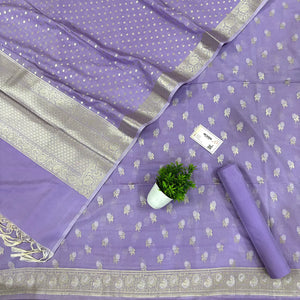 Lavender Zari Katan Silk Banarasi Suit