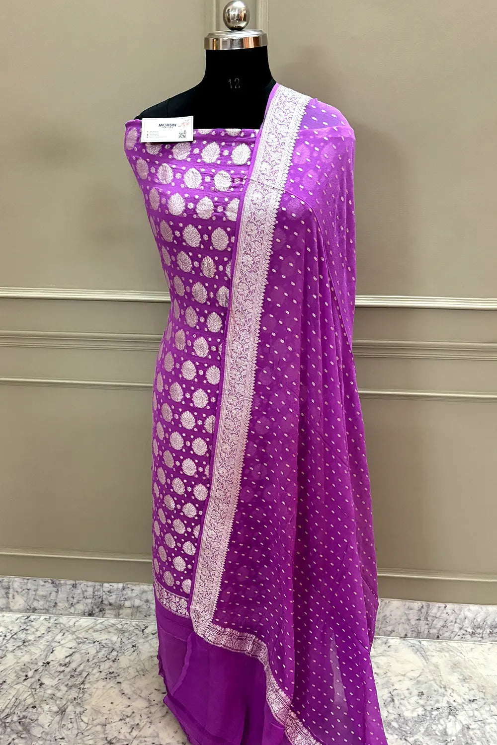 Lavender Zari Pure Georgette Silk Banarasi Suit