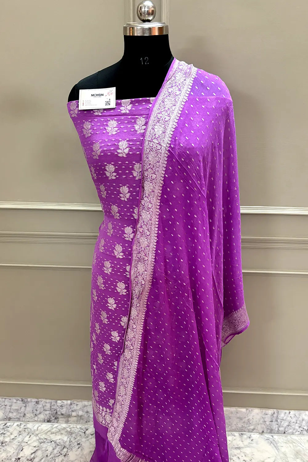 Lavender Zari Pure Georgette Silk Banarasi Suit