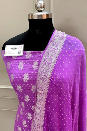 Lavender Zari Pure Georgette Silk Banarasi Suit