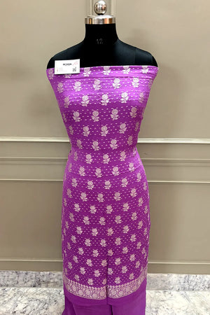 Lavender Zari Pure Georgette Silk Banarasi Suit