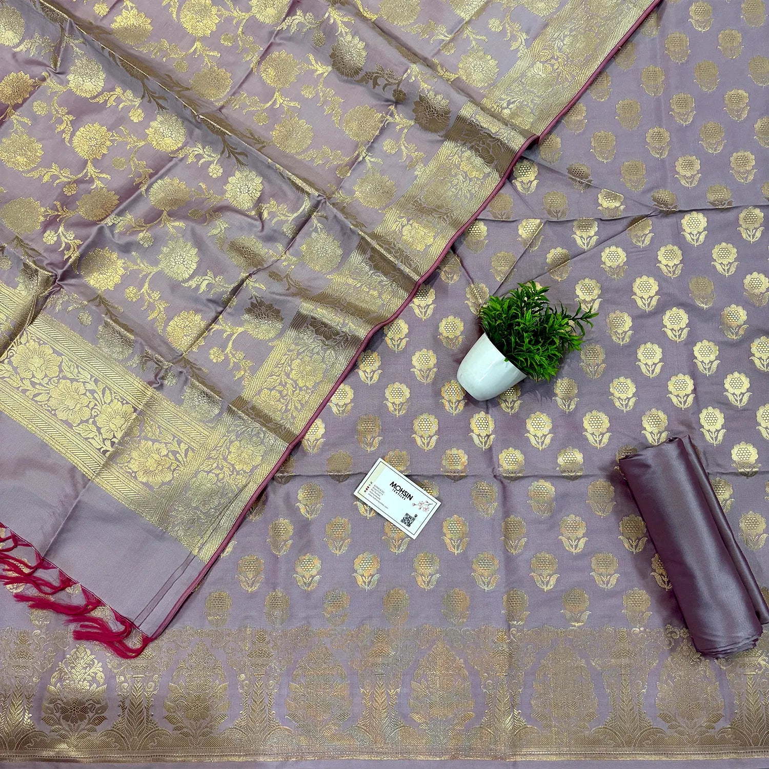 Lavender Zari Satin Silk Banarasi Suit