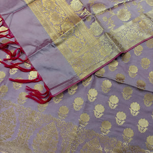 Lavender Zari Satin Silk Banarasi Suit