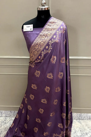 Lavender Zari Semi Mashru Silk Banarasi Saree