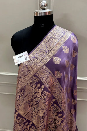 Lavender Zari Semi Mashru Silk Banarasi Saree