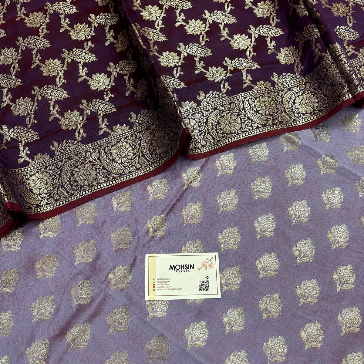 Lavender and Purple Ghat Buti Semi Katan Silk Banarasi Suit