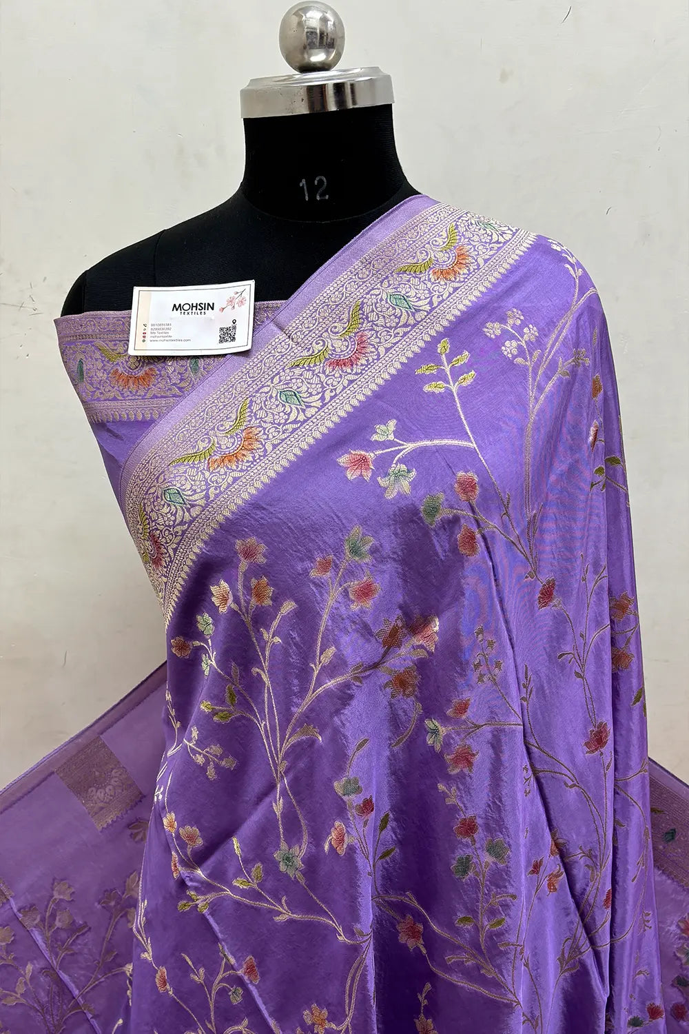 Lavender Zari Georgette Silk Banarasi Saree
