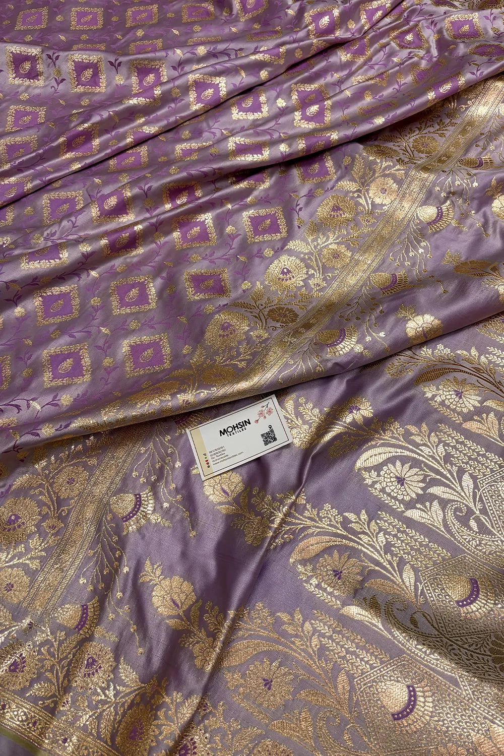 Levender Heera Jaal Katan Mashru Silk Banarasi Saree