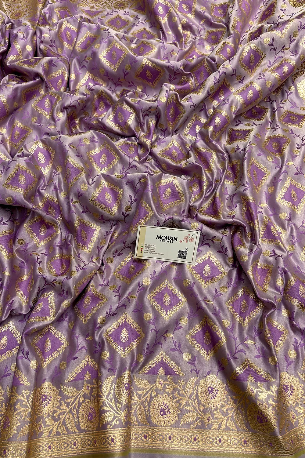 Levender Heera Jaal Katan Mashru Silk Banarasi Saree