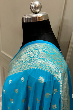 Light Firozi Ghonga Buti Katan Silk Banarasi Saree