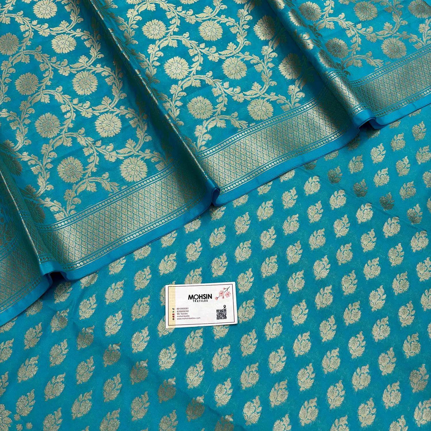 Light Firozi Golden Zari Katan Silk Banarasi Suit