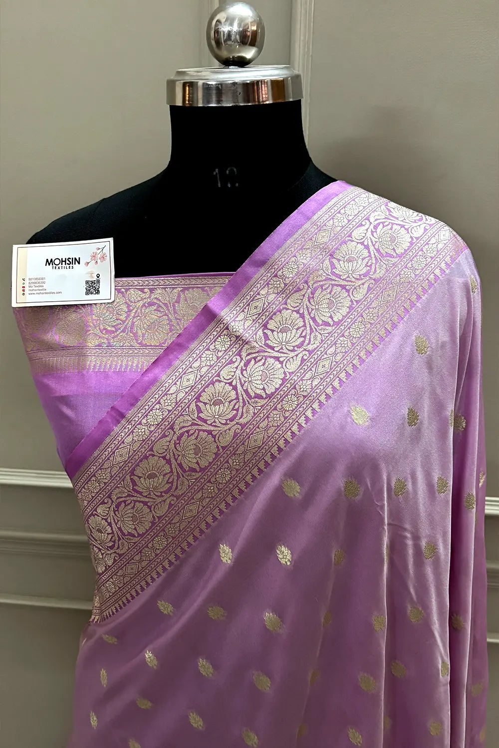 Light Lavender Rudraksha Buti Katan Silk Banarasi Saree