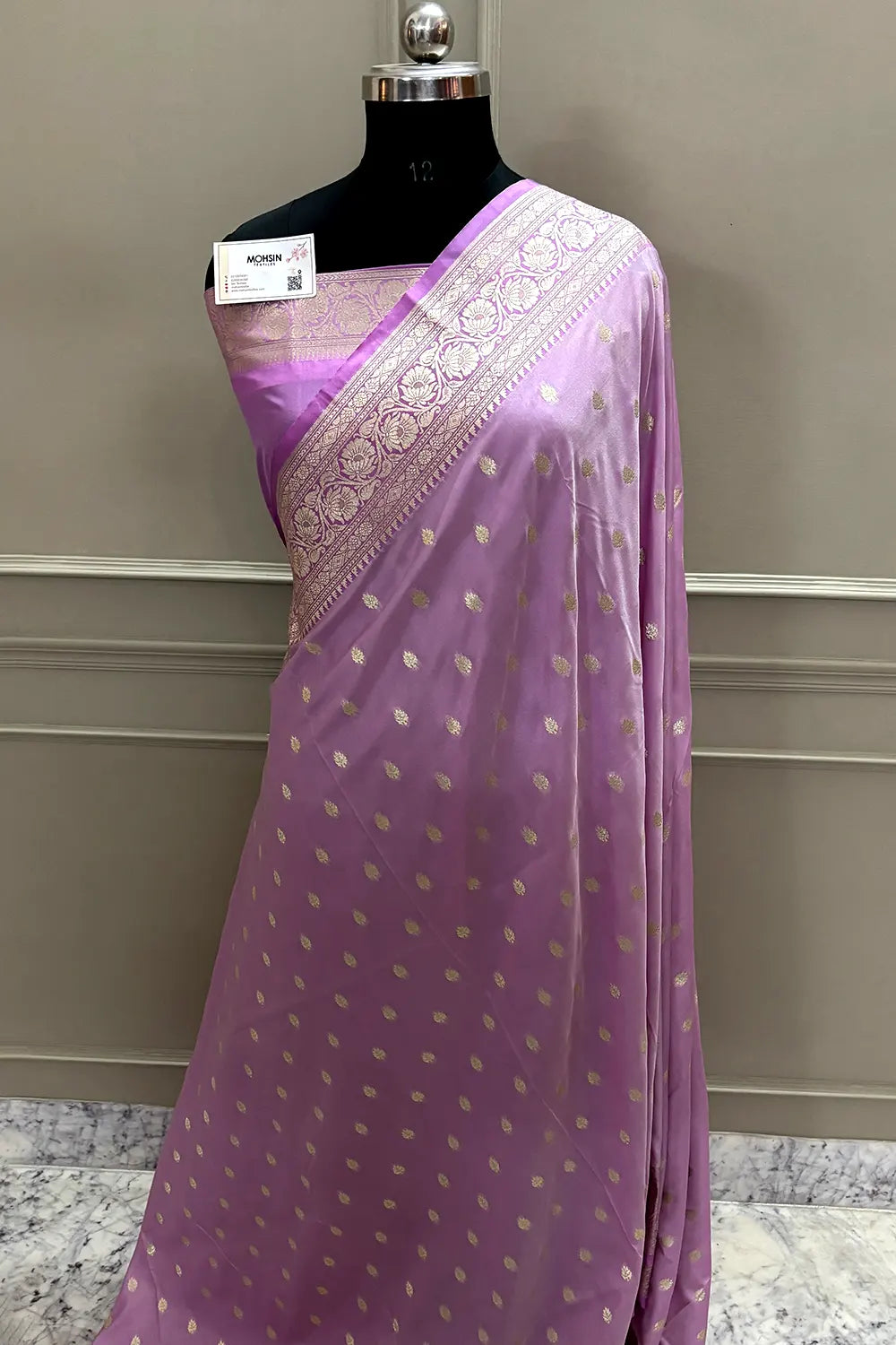 Light Lavender Rudraksha Buti Katan Silk Banarasi Saree