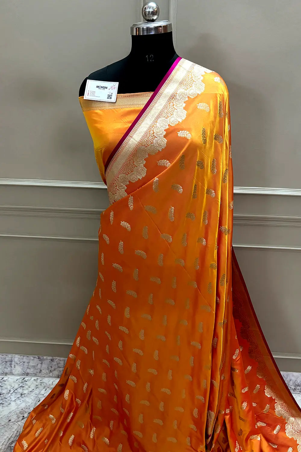 Light Mustard Kanak Buti Katan Mashru Silk Banarasi Saree